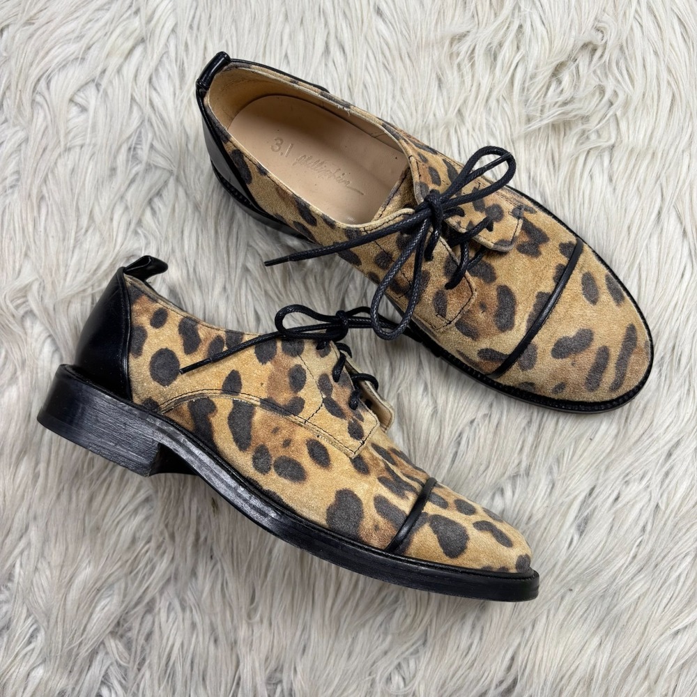 3.1 Phillip Lim Women's 36.5 US 6.5 Leopard Suede Oxford Loafers Preppy Maximali